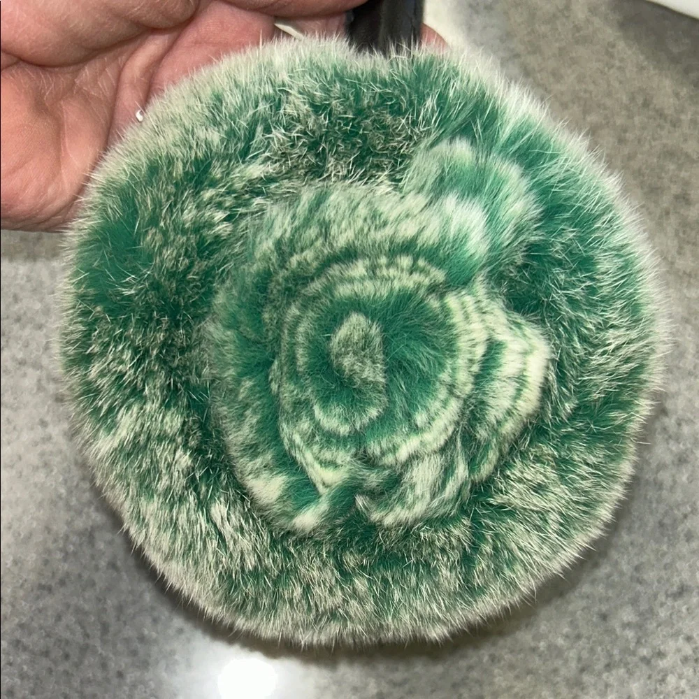 RARE!  ADRIENNE LANDAU Emerald green  REAL Fur Earmuffs UPCYCLED